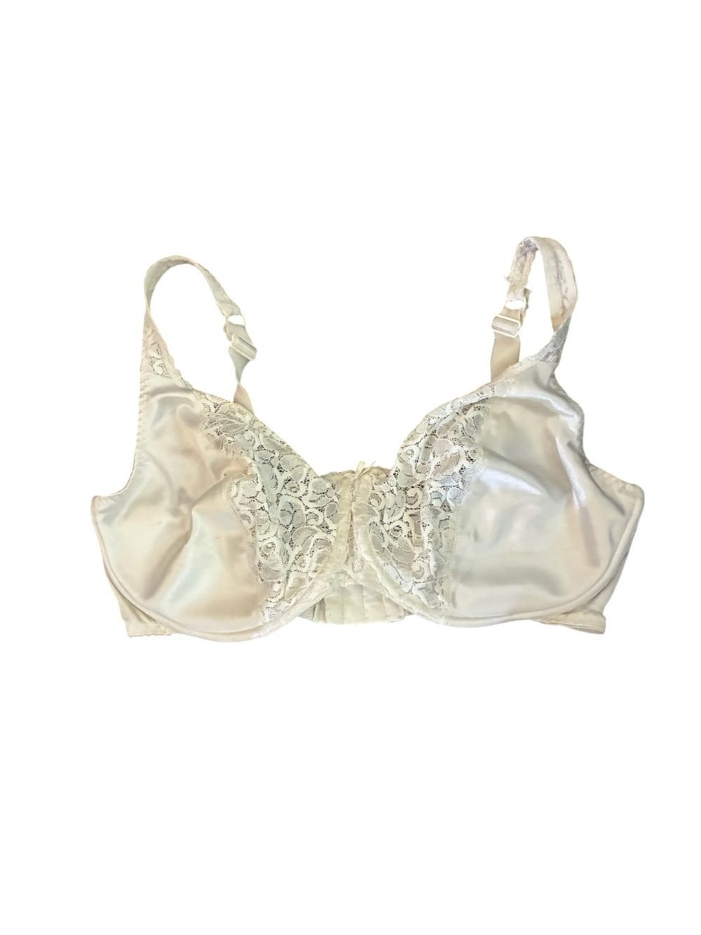 Vintage 90s Playtex Secrets Satin Lace Full Coverage Underwire Bra White 40DD